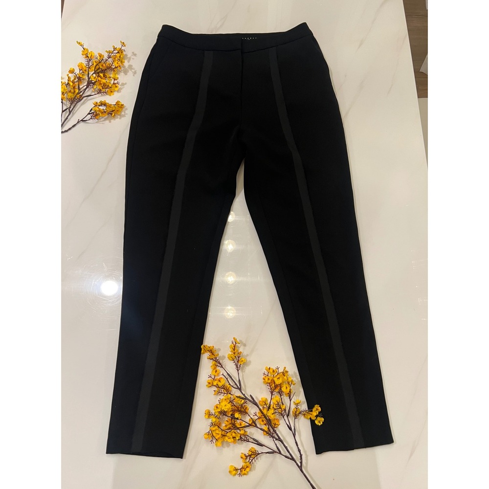 FRNCH Womens Black Satin Stripe Tuxedo Slim Leg Trousers Dress Pants Medium